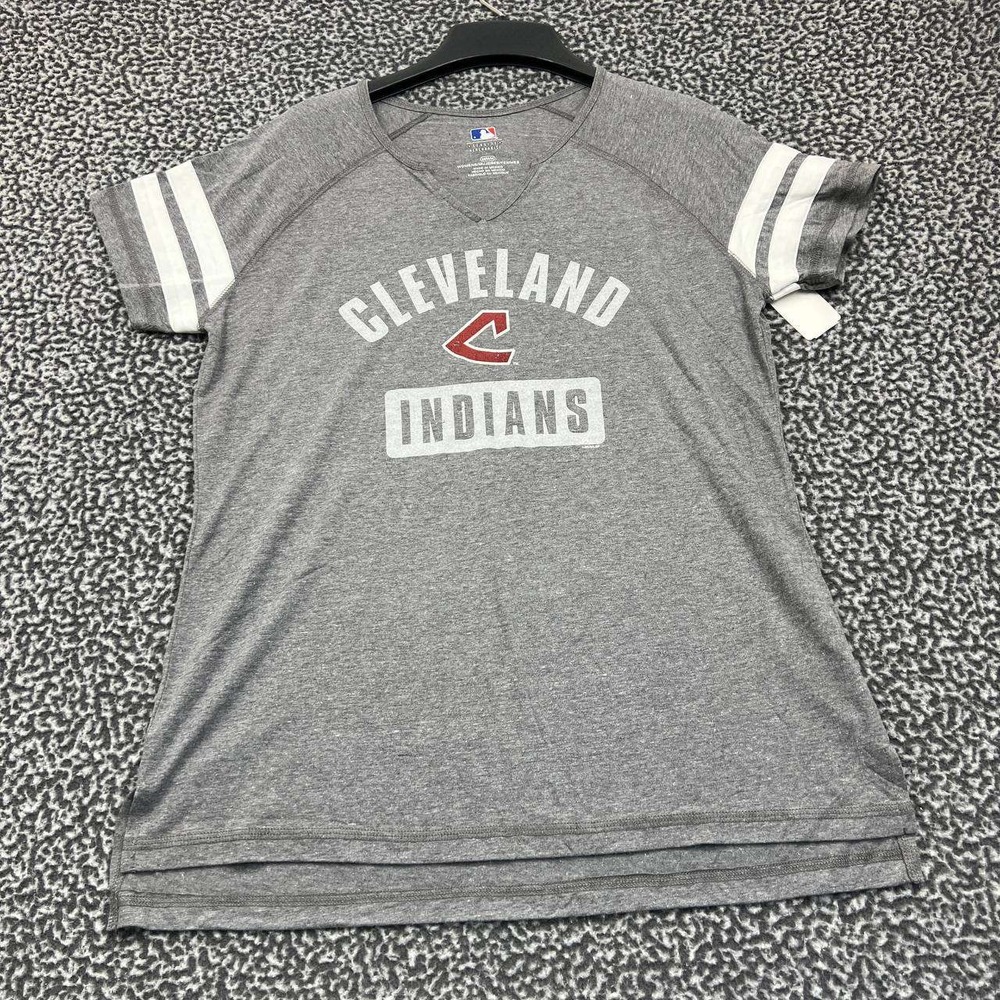 Cleveland Indians Guardians Shirt Women Medium Gray MLB Short Sleeve V-Neck New